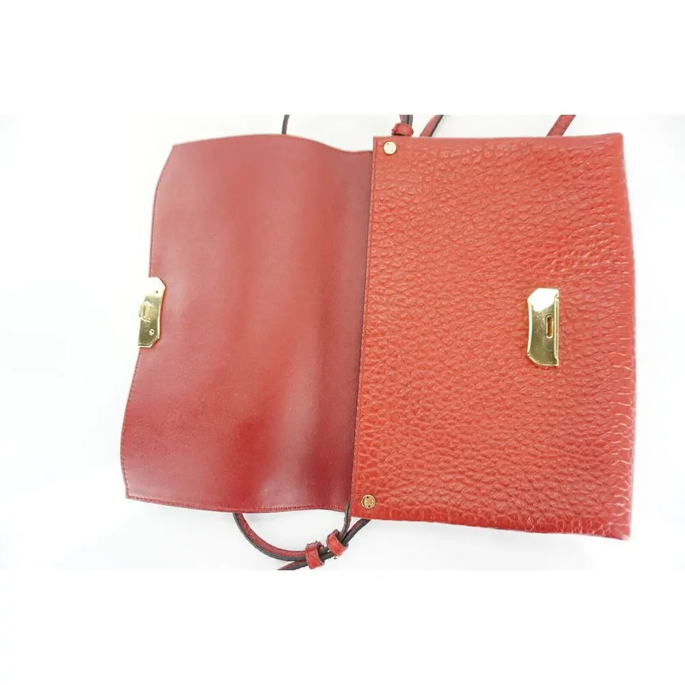 Burberry Large Langley Red Leather Clutch Crossbody Bag SG Grain Shoulder